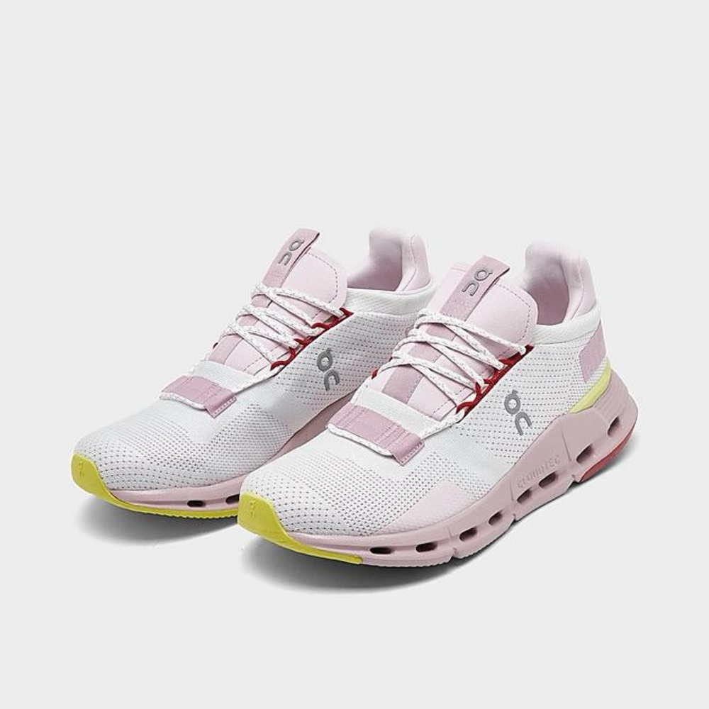 On Running Women's Pink and White Running Shoes